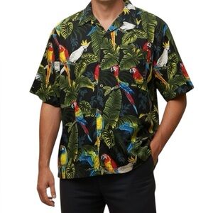 Bill Blass Tropical Bird Hawaiian Camp Shirt Size XL